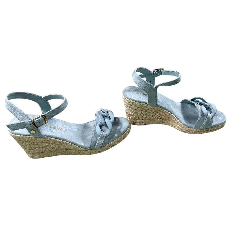 Anne‎ Klein Blue Chain Accent Espadrille Wedge Sandals Size 7